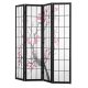 Térelválasztó 4 paneles japán stílusú paraván fekete fa keret, cseresznyevirág mintás, összecsukható