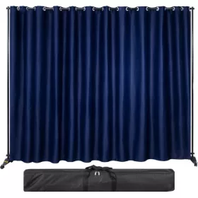   Térelválasztó gurulós függönyös paraván 300,5x257,5 cm alumíniumváz, sötétítő tengerészkék 