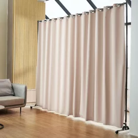   Mobil térelválasztó paraván 301x30x240,5 cm bézs gurulós, vízálló válaszfal beltéri és kültéri használatra