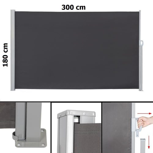 Premium partition retractable screen 300x180 cm windbreak windshield anthracite for outdoor and indoor use