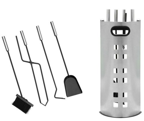 Fireplace cleaning set with 5 stainless steel handles