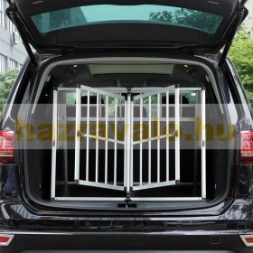   Dogbox alumínium kutya szállító autóba 97x90x70 cm praktikus mobil autós ketrec dupla 