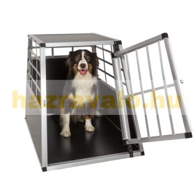   Dogbox alumínium kutya szállító autóba praktikus mobil autós ketrec szimpla 65x90x69,5 cm függőleges hátfalú kennel