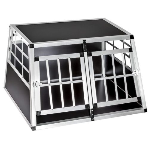 Dogbox aluminum dog carrier for the car practical mobile car cage double 104x90x69 cm slanted back wall can be divided into two for one large or 2 smaller dogs