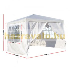   Kerti pavilon oldalfóliával 3x3 m kerti party sátor összerakható sörsátor pergola fehér színben 