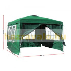   Kerti pavilon oldalfóliával 3x3 m kerti party sátor összerakható sörsátor pergola zöld színben 
