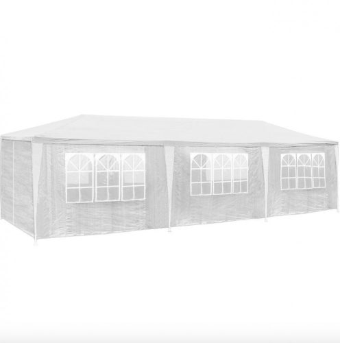 Fóliasátor kerti sátor 8 oldalfóliával 3x9 m kerti partysátor összerakható pavilon fehér színben