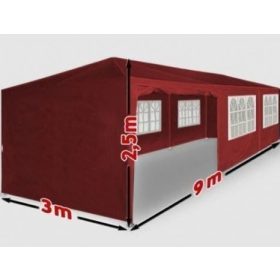   Rendezvénysátor kerti sátor 8 oldalfóliával 3x9 m kerti partysátor összerakható pavilon piros színben