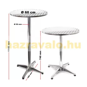   Rendezvény asztal állítható magasságú 74-114 cm magas 60 cm asztallap Ø 5,8 cm csőátmérő lehajtható rozsdamentes könyöklő fém asztal 