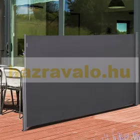   Térelválasztó kihúzható paraván 300x180 cm vízlepergető szövet antracit szín szélfogó szélvédő kültéri és beltéri használatra 