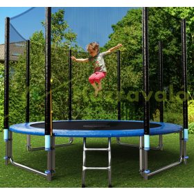   Gyerek XXL kerti trambulin Ø427 cm 150 kg teherbírású megerősített biztonsági hálóval és létrával 