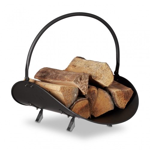 Firewood basket with wide handle in black