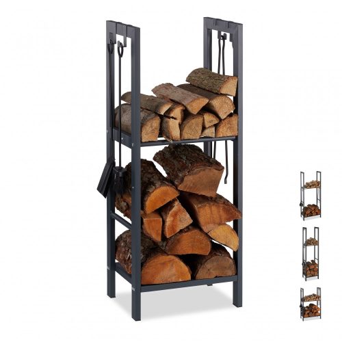 Firewood storage with 2 shelves 100x40x30 cm for indoor and outdoor use 