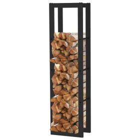   Kültéri és beltéri kandallófa tároló, 150 kg teherbírás, 150 x 25 x 40 cm, porfestett fém tűzifaállvány, szabadon álló fatároló