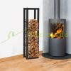 Outdoor and indoor firewood storage, 150 kg load capacity, 150 x 25 x 40 cm, powder-coated metal firewood stand, free-standing wood storage