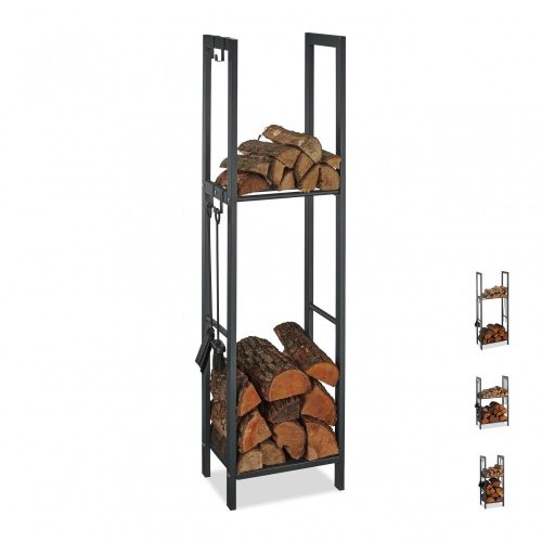 Firewood storage with 2 shelves 150x40x30 cm for indoor and outdoor use 