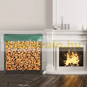 Tűzifa tároló 590 kg teherbírású nagyméretű tűzifa tartó keret ponyvával 183,5x36,2x122 cm