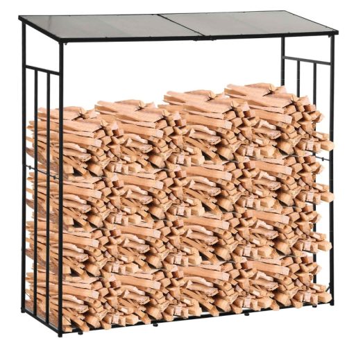 Firewood storage outdoor firewood stand up to 2100 kg polycarbonate roof metal frame 185x67x185 cm