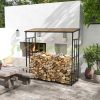 Firewood storage outdoor firewood stand up to 2100 kg polycarbonate roof metal frame 185x67x185 cm