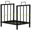 Firewood storage with two handles up to 50 kg firewood stand metal 39x32.5x46 cm indoor and outdoor, black