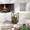 Firewood storage up to 50 kg firewood stand powder-coated steel 39x35x76 cm indoor and outdoor, black