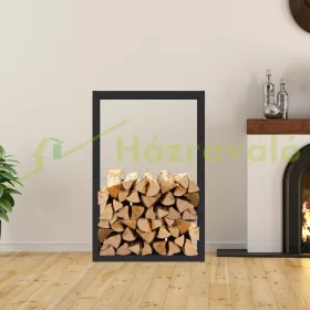  Tűzifatároló fekete 45x28x70 cm tűzifatartó porfestett acélból beltéri használatra