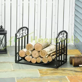   Tűzifa tároló 60 kg-ig tűzifa állvány fém 60,5x36x46,5 cm beltéri és kültéri, fekete
