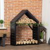 Firewood storage with two shelves weatherproof 92x35.5x121.5 cm lacquered with stable cross braces black