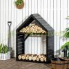 Firewood storage with two shelves weatherproof 92x35.5x121.5 cm lacquered with stable cross braces black