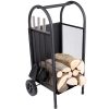 Fireplace wood storage firewood cart and cleaning kit