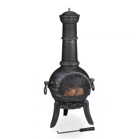   Kerti tűzrakó 112x48x46 cm öntöttvas kandalló ezüst kültéri kályha tüzelő teraszra 