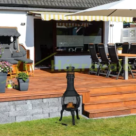   Kerti tűzrakó 113x38x38 cm fekete masszív öntöttvas kandalló kültéri kályha tüzelő teraszra verandára