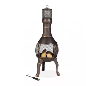   Kerti tűzrakó 114x40x40 cm bronz öntöttvas kandalló kültéri kályha tüzelő teraszra verandára