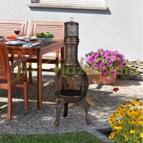   Kerti tűzrakó 114x40x40 cm bronz öntöttvas kandalló kültéri kályha tüzelő teraszra verandára