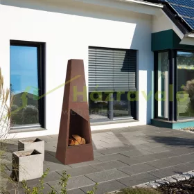   Kerti tűzrakó 149x45x45 cm bronz acél kandalló piramis grill kültéri kályha tüzelő teraszra verandára