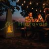 Garden fire pit 149x45x45 cm bronze steel fireplace pyramid grill outdoor stove burning for terrace for veranda