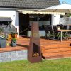 Garden fire pit 149x45x45 cm bronze steel fireplace pyramid grill outdoor stove burning for terrace for veranda