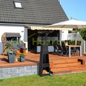   Kerti tűzrakó 150x36x36 cm acél kandalló piramis kültéri kályha tüzelő teraszra tűzifa tárolóval