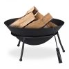 Mobile fire pit 60 cm diameter black rustic cast iron garden fire bowl for outdoor burning patio porch