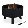 Mobile fire pit 58.5 cm diameter black rustic steel garden fire pit for outdoor burning patio porch