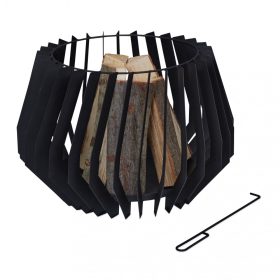   Mobil tűzrakó 40x60 cm stílusos íves fekete acélból kerti tűzrakó kosár kültéri tüzelő