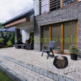   Mobil tűzrakó 40x60 cm stílusos íves fekete acélból kerti tűzrakó kosár kültéri tüzelő