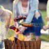 Mobil tűzrakó 42x40 cm íves rozsdás megjelenésű corten acélból kerti tűzrakó kosár kültéri tüzelő