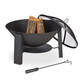   Mobil tűzrakó 60 cm átmérőjű fekete masszív rusztikus öntöttvas kerti tűztál kültéri tüzelő teraszra verandára