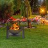 Mobile fire pit 60 cm diameter black massive rustic cast iron garden fire bowl for outdoor burning patio porch