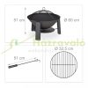 Mobile fire pit 60 cm diameter black massive rustic cast iron garden fire bowl for outdoor burning patio porch