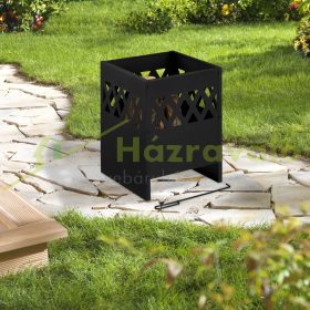   Mobil tűzrakó 53x40x40 cm díszes fekete acél kerti tűzrakó kosár kültéri tüzelő kertbe teraszra verandára