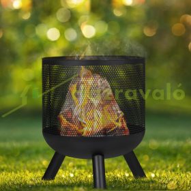   Mobil tűzrakó 53x44 cm rusztikus hálós fekete acél kerti tűzrakó kosár kültéri tüzelő