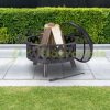 Mobile fire pit 53x76 cm antique effect bronze steel garden fire pit for outdoor burning in the garden on the terrace on the veranda