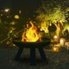 Mobile Fire Pit 60cm Diameter Black Round Steel Garden Fire Pit 3 Legs Outdoor Fire Pit For Patio Porch